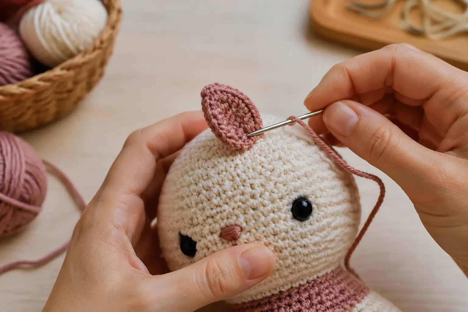 Завершение игрушки иглой и закрепление детали