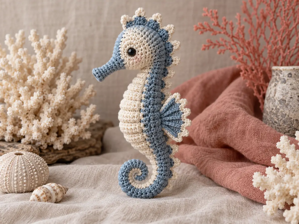 Морской конёк амигуруми с зубчатым гребнем